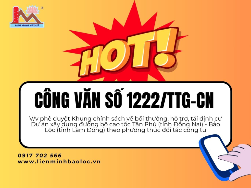 Công văn số 1222/TTg-CN Về Khung Chính Sách Cao Tốc Tân Phú-Bảo Lộc